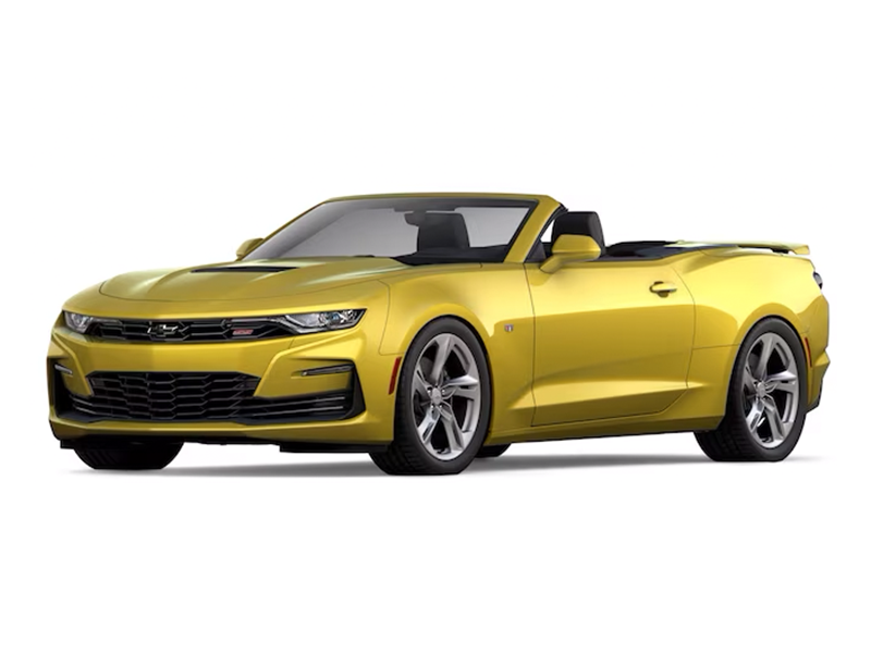 Yellow convertible sports car on white background.