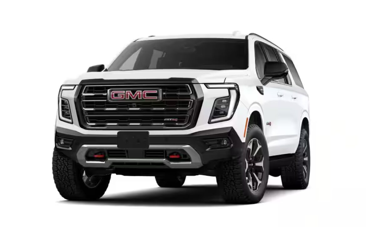 Right hand drive 2026 GMC Yukon XL AT4 Ultimate in Summit white from Autogroup International (front view)