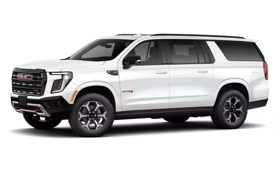 Right hand drive 2026 GMC Yukon XL AT4 Ultimate in Summit white from Autogroup International (front view)