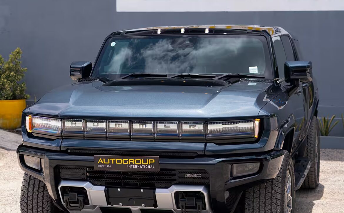 Right hand drive 2026 Hummer EV SUV 3X in Graphite Blue Metallic from Autogroup International - front view