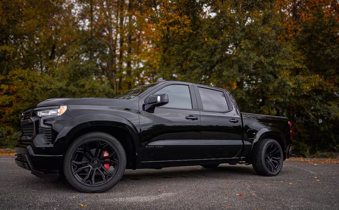 Right hand drive Black Widow Chev Silverado 1500 SR from Autogroup International in Australia (side view)