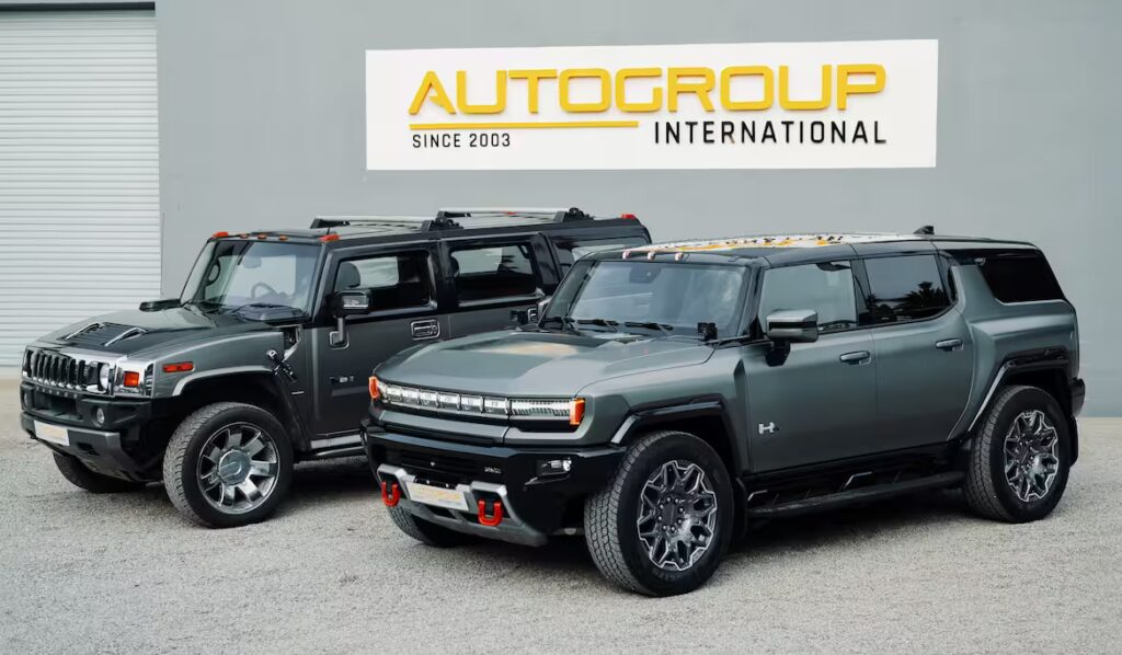 Right hand drive Hummer H3 and a right hand drive Hummer EV SUV from Autogroup International
